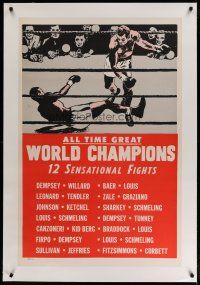 4g023 ALL TIME GREAT WORLD CHAMPIONS linen 1sh '40s Jack Dempsey, Joe Louis, Rocky Graziano, boxing