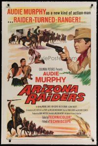 4g026 ARIZONA RAIDERS linen 1sh '65 action-man Audie Murphy as Raider-Turned-Ranger!