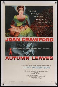 4g028 AUTUMN LEAVES linen 1sh '56 Cliff Robertson was young & eager and Joan Crawford was lonely!