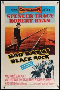 4g032 BAD DAY AT BLACK ROCK linen 1sh '55 Spencer Tracy tries to find out what happened to Kamoko!