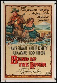 4g036a BEND OF THE RIVER linen 1sh '52 art of Jimmy Stewart & Julia Adams, directed by Anthony Mann!