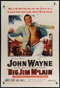4g041 BIG JIM McLAIN linen 1sh '52 Uncle Sam said Go Get 'Em & BIG John Wayne was the man they sent!