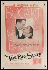 4g042 BIG SLEEP linen 1sh '46 romantic c/u of Humphrey Bogart & sexy Lauren Bacall, Howard Hawks!