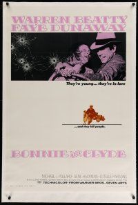 4g056 BONNIE & CLYDE linen 1sh '67 notorious crime duo Warren Beatty & Faye Dunaway!