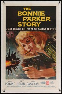 4g057 BONNIE PARKER STORY linen 1sh '58 great art of the cigar-smoking hellcat of the roaring '30s!