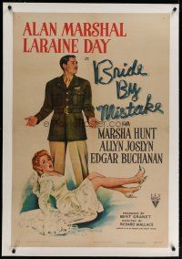 4g063 BRIDE BY MISTAKE linen 1sh '44 great art of dropped bride Laraine Day, soldier Alan Marshal!