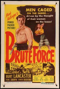 4g066 BRUTE FORCE linen 1sh R56 art of tough Burt Lancaster & sexy full-length Yvonne DeCarlo!