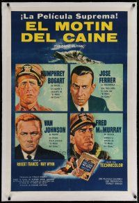 4g068 CAINE MUTINY linen Spanish/U.S. 1sh '54 Humphrey Bogart, Jose Ferrer, Van Johnson & Fred MacMurray!