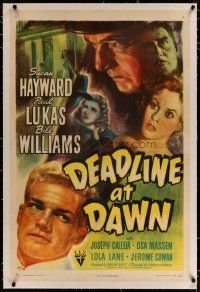 4g104 DEADLINE AT DAWN linen 1sh '46 Susan Hayward, by Clifford Odets from Cornel Woolrich's novel!