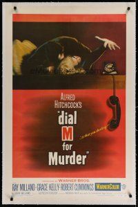 4g108 DIAL M FOR MURDER linen 1sh '54 Hitchcock, Grace Kelly reaches for phone while attacked!