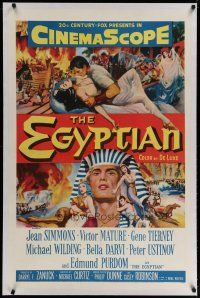 4g122 EGYPTIAN linen 1sh '54 Michael Curtiz, art of Jean Simmons, Victor Mature & Gene Tierney!