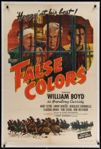 4g133 FALSE COLORS linen 1sh '43 great image of William Boyd as Hopalong Cassidy behind bars!