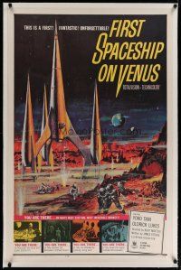 4g140 FIRST SPACESHIP ON VENUS linen 1sh '62 Der Schweigende Stern, German sci-fi, cool art!