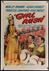 4g162 GIRL RUSH linen 1sh '44 art of Wally Brown, Allan Carney & pretty Frances Langford!