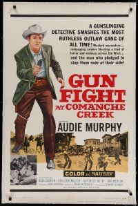 4g176 GUN FIGHT AT COMANCHE CREEK linen 1sh '63 full-length cowboy Audie Murphy with pistol drawn!