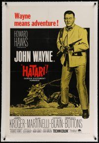 4g180 HATARI linen 1sh R67 Howard Hawks, full-length John Wayne with rifle in Africa!
