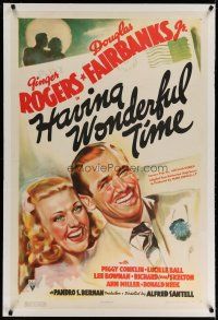 4g181 HAVING WONDERFUL TIME linen 1sh '38 New York City typist Ginger Rogers & Douglas Fairbanks Jr