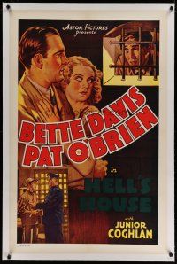 4g184 HELL'S HOUSE linen 1sh R30s Bette Davis top billed in movie she had a minor role in!