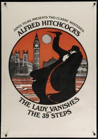 4g235 LADY VANISHES/39 STEPS linen 1sh '60s Alfred Hitchcock, different art by E. Schongut!