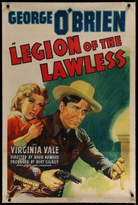 4g242 LEGION OF THE LAWLESS linen 1sh '40 art of George O'Brien with smoking gun & Virginia Vale!