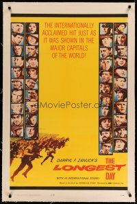 4g248 LONGEST DAY linen 1sh '62 John Wayne & Richard Burton in WWII classic, all-star cast!