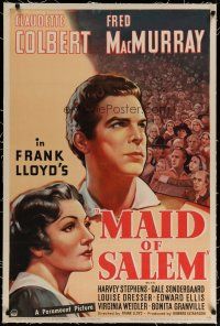 4g256 MAID OF SALEM linen 1sh '37 art of Claudette Colbert, saved by Fred MacMurray at her trial!