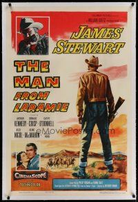 4g259 MAN FROM LARAMIE linen 1sh '55 three images of James Stewart, directed by Anthony Mann!