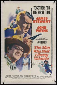 4g262 MAN WHO SHOT LIBERTY VALANCE linen 1sh '62 John Wayne & James Stewart 1st time together, Ford