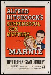 4g265 MARNIE linen 1sh '64 Sean Connery & Tippi Hedren in Alfred Hitchcock suspenseful sex mystery!