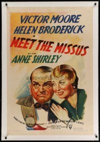 4g272 MEET THE MISSUS linen 1sh '37 artwork of Victor Moore & Helen Broderick, screwball comedy!