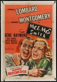4g282 MR. & MRS. SMITH linen 1sh '41 Hitchcock, art of laughing Carole Lombard & Robert Montgomery!
