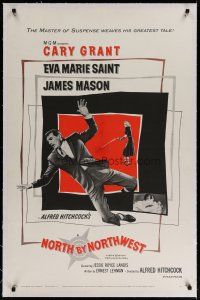 4g297 NORTH BY NORTHWEST linen 1sh '59 Alfred Hitchcock classic, Cary Grant, Eva Marie Saint