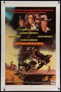4g305 ONCE UPON A TIME IN THE WEST linen 1sh '69 Sergio Leone, Cardinale, Fonda, Bronson, Robards!