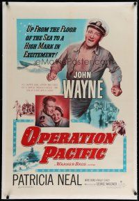 4g309 OPERATION PACIFIC linen 1sh '51 great images of Navy sailor John Wayne & Patricia Neal!