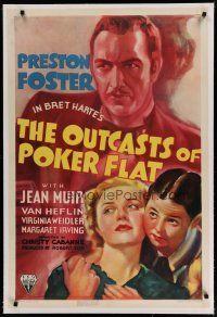 4g310 OUTCASTS OF POKER FLAT linen 1sh '37 Bret Harte classic, art of Preston Foster & Jean Muir!