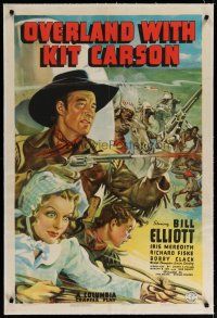 4g311 OVERLAND WITH KIT CARSON linen 1sh '39 cowboy Wild Bill Elliot shooting two guns, whole serial