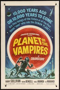 4g322 PLANET OF THE VAMPIRES linen 1sh '65 Mario Bava, beings of the future who rule demon planet!