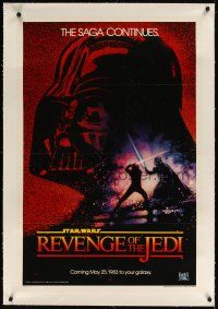 4g346 RETURN OF THE JEDI linen dated teaser 1sh '83 George Lucas classic, Revenge of the Jedi!