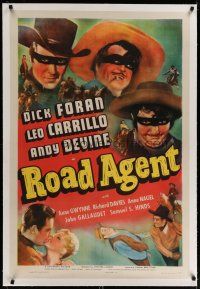 4g352 ROAD AGENT linen 1sh '41 masked cowboys Dick Foran, Leo Carrillo & Andy Devine!