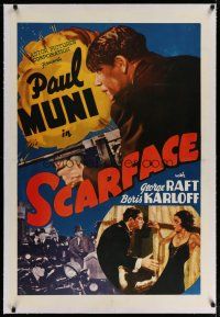 4g361 SCARFACE linen 1sh R41 Howard Hawks classic, great different images of Paul Muni!