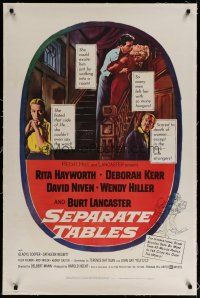 4g367 SEPARATE TABLES linen 1sh '58 Burt Lancaster desperately & violently craves Rita Hayworth!