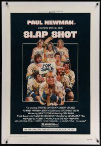4g379 SLAP SHOT linen 1sh '77 Paul Newman hockey sports classic, great art by Craig!