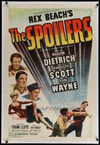 4g386 SPOILERS linen 1sh '42 Marlene Dietrich, John Wayne, Randolph Scott, Rex Beach!