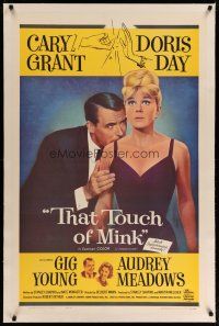 4g409 THAT TOUCH OF MINK linen 1sh '62 great close up art of Cary Grant & Doris Day!