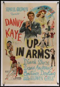 4g439 UP IN ARMS linen 1sh '44 funnyman Danny Kaye & sexy Dinah Shore, half-dressed Goldwyn Girls!