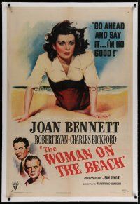 4g474 WOMAN ON THE BEACH linen 1sh '46 go ahead and say it, sexy Joan Bennett is no good!