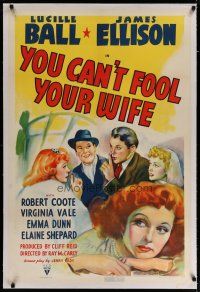 4g482 YOU CAN'T FOOL YOUR WIFE linen 1sh '40 art of pretty redhead Lucille Ball & James Ellison!