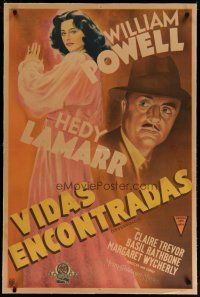 4h234 CROSSROADS linen Argentinean '42 great different art of William Powell & sexy Hedy Lamarr!