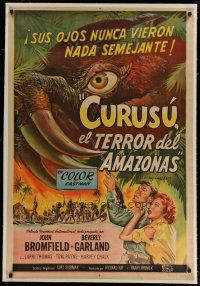 4h235 CURUCU, BEAST OF THE AMAZON linen Argentinean '56 Universal horror, great monster art!