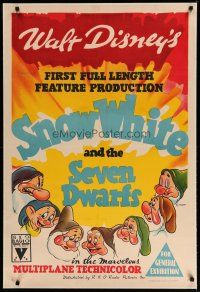 4h159 SNOW WHITE & THE SEVEN DWARFS linen Aust 1sh '38 Disney cartoon classic, cool art of dwarves!